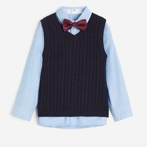 3 PIECE SWEATER VEST/SHIRT SET & RELAXED FIT TWILL PANTS - Picture 2 of 12